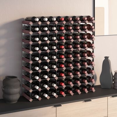vidaXL vīna pudeļu plaukts 72 pudelēm, brūns priedes masīvkoks