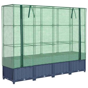 vidaXL augstā puķu dobe ar siltumnīcas pārsegu, rotangpalmas imitācija, 160x40x138 cm