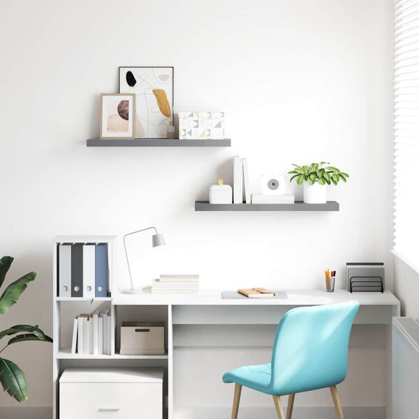 vidaXL sienas plaukti, 2 gab., pelēki, 80x23,5x3,8 cm, MDF