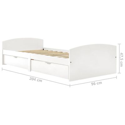 vidaXL gultas rāmis ar 2 atvilktnēm, balts priedes koks, 90x200 cm