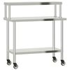 vidaXL virtuves darba galds ar plauktu, 110x55x120 cm, tērauds