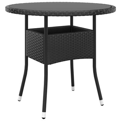 vidaXL dārza galds, Ø80x75 cm, melns, rūdīts stikls, PE rotangpalma