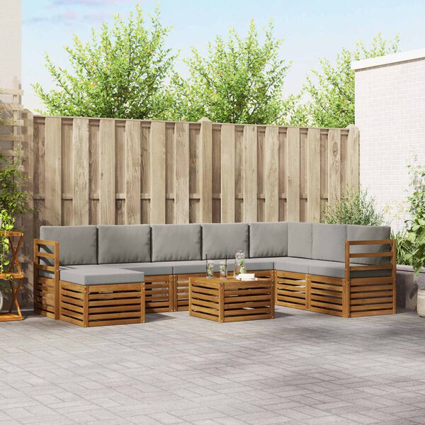 vidaXL Dīvāna komplekti ar spilvenu 9 pcs Dabīgs un gai&scaron;i pelēks