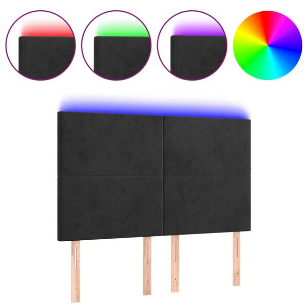 vidaXL gultas galvgalis ar LED, 144x5x118/128 cm, melns samts