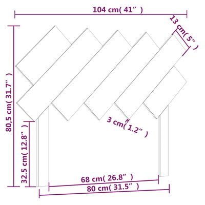 vidaXL gultas galvgalis, balts, 104x3x80,5 cm, priedes masīvkoks