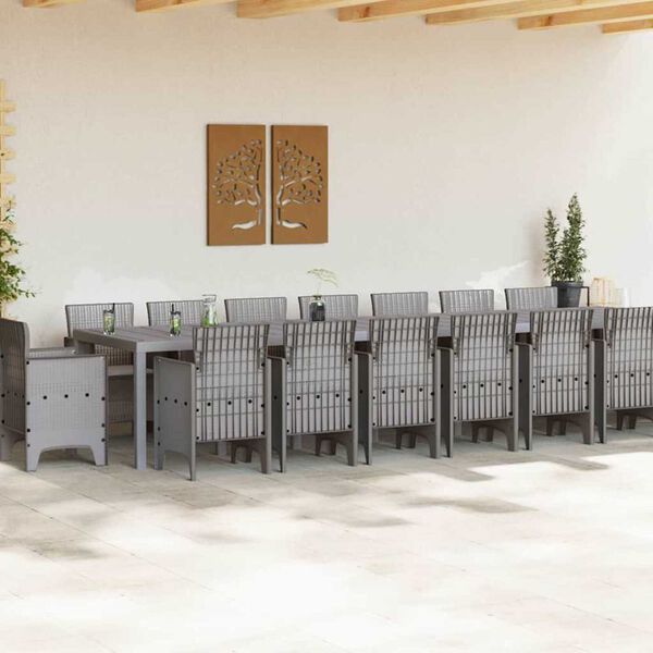 vidaXL Dārza ēdamkomplekts ar spilveniem 17 pcs Gai&scaron;i pelēks PP