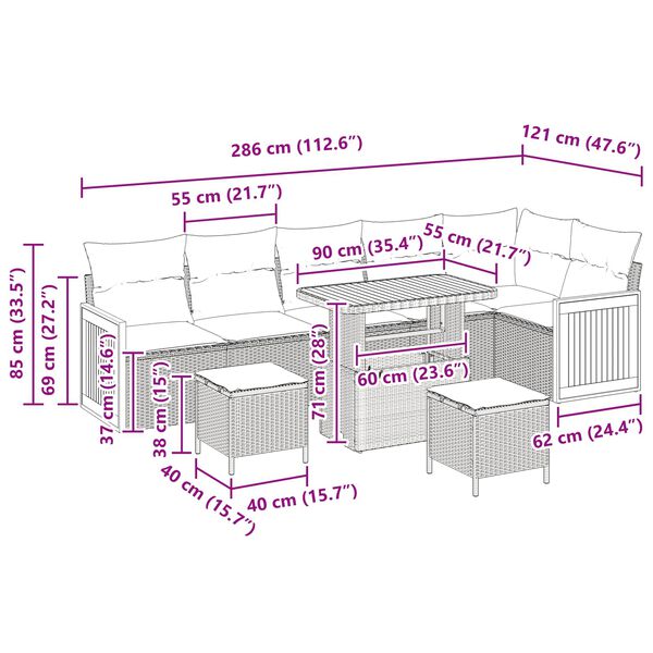 vidaXL Dārza dīvānu komplekts ar spilvenu 11 pcs Melna poliratāns