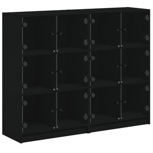 vidaXL grāmatu plaukts ar durvīm, melns, 136x37x109 cm, koks