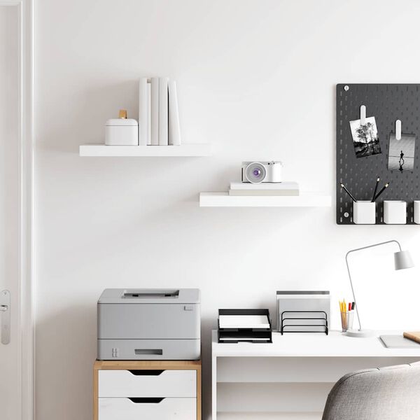 vidaXL sienas plaukti, 2 gab., spīdīgi balti, 50x23x3,8 cm, MDF