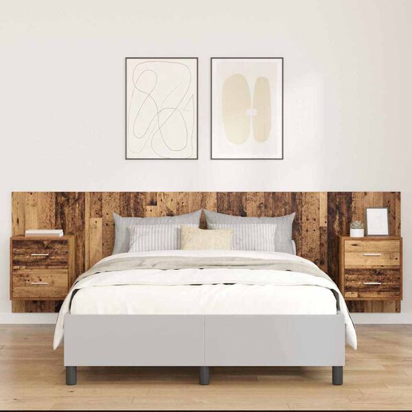 vidaXL Gultas galva ar skapī&scaron;u 3 pcs Vecs koks Inženierijas koks