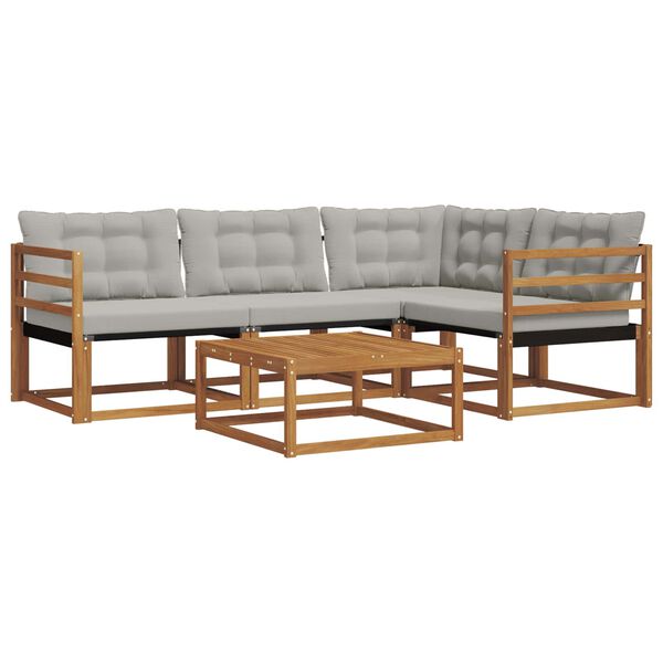 vidaXL Āra dīvānu komplekts ar spilvenu 5 pcs Dabīgs un gai&scaron;i pelēks