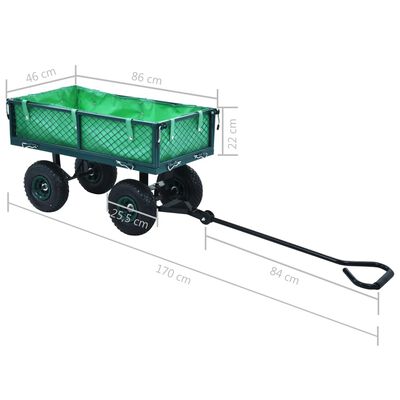 vidaXL dārza ratiņi, zaļi, 250 kg