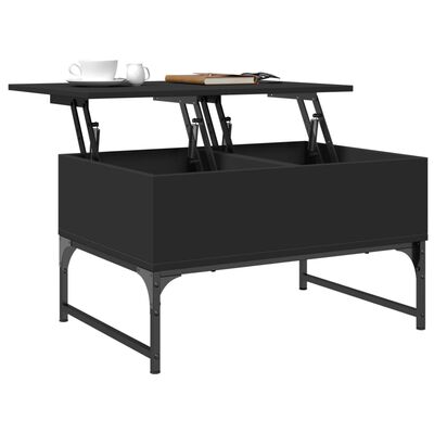 vidaXL kafijas galdiņš, melns, 70x50x40 cm, inženierijas koks, metāls
