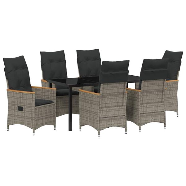 vidaXL Dārza ēdamgalds ar spilvenu 7 pcs Pelēka poliratāns