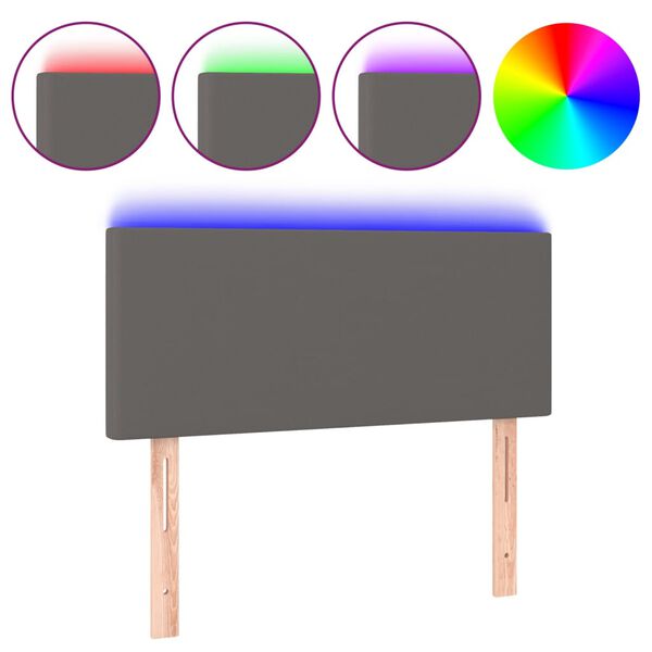 vidaXL gultas galvgalis ar LED, 90x5x78/88 cm, pelēka mākslīgā āda