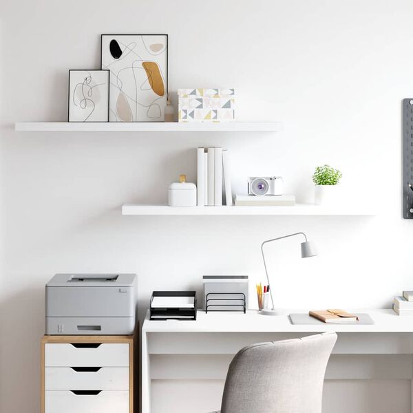 vidaXL sienas plaukti, 2 gab., balti, 120x23,5x3,8 cm, MDF