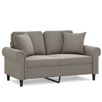 vidaXL divvietīgs dīvāns ar spilveniem, gaiši pelēks, 120 cm, samts