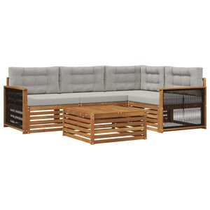 vidaXL Āra dīvānu komplekts ar spilvenu 5 pcs Dabīga un gai&scaron;i pelēka