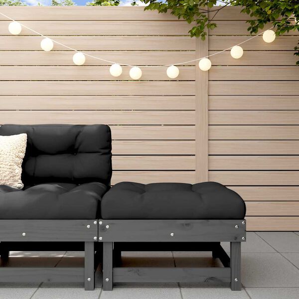 vidaXL dārza soliņ&scaron; ar matraci, pelēks priedes masīvkoks