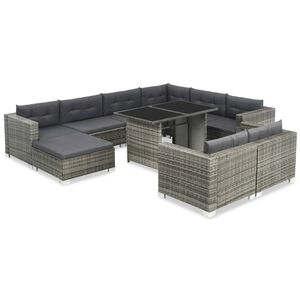 vidaXL 10-daļīgs dārza atpūtas mēbeļu komplekts, matrači, pelēks PE