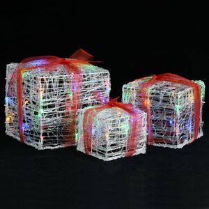 vidaXL Ziemassvētku dekorācija, 3 dāvanu kastes, akrils, krāsainas