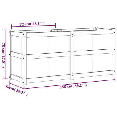 vidaXL dārza puķu kaste, balta, 150x50x70 cm, priedes masīvkoks