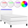vidaXL atsperu gulta ar matraci, LED, balta, 90x190 cm, mākslīgā āda