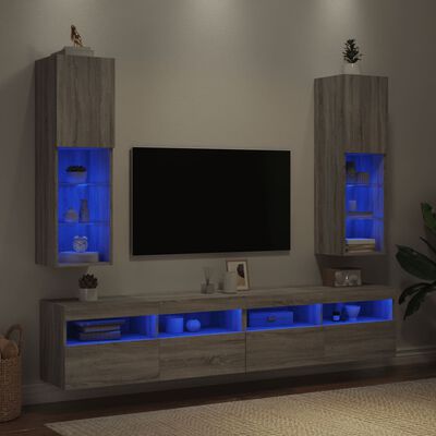 vidaXL TV skapīši ar LED, 2 gab., 30,5x30x102 cm, pelēka ozola krāsa