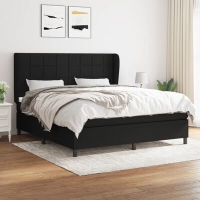 vidaXL atsperu gulta ar matraci, melns, 160x200 cm, audums