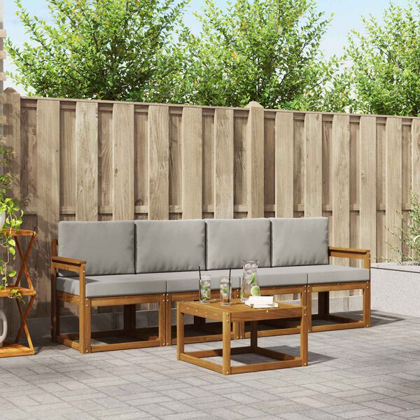 vidaXL Āra dīvānu komplekts ar spilvenu 5 pcs Dabīgs un gai&scaron;i pelēks