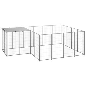 vidaXL suņu voljērs, sudraba krāsa, 6,05 m&sup2;, tērauds
