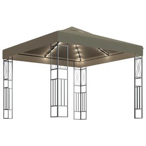 vidaXL dārza nojume ar LED lampiņu virtenēm, 3x3 m, pelēkbrūns audums