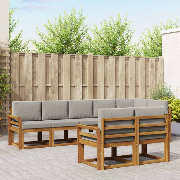 vidaXL Āra dīvānu komplekts ar spilvenu 8 pcs Dabīgs un gai&scaron;i pelēks