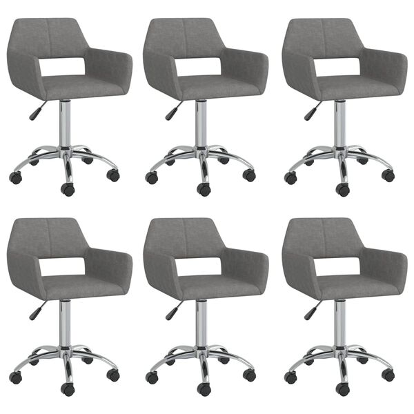 vidaXL grozāmi virtuves krēsli, 6 gab., gai&scaron;i pelēks audums