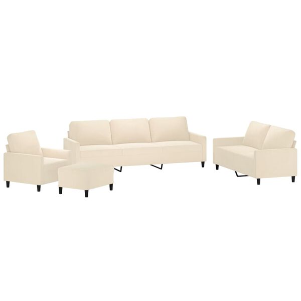 vidaXL četrdaļīgs dīvānu komplekts ar spilveniem, krēmkrāsas samts
