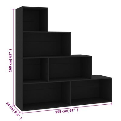 vidaXL grāmatu plaukts, melns, 155x24x160 cm, skaidu plāksne