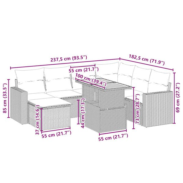 vidaXL 8-daļīgs dārza dīvāna komplekts, matrači, bē&scaron;a PE rotangpalma