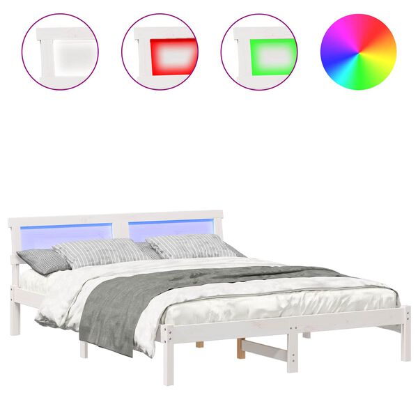 vidaXL Gultas rāmis Balts 140 x 200 cm Ciets priedes koks