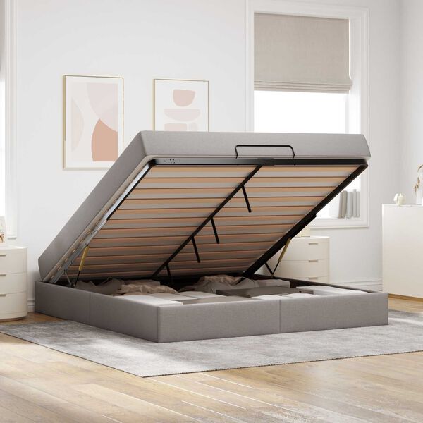 vidaXL Gultas rāmis ar matraci ar matraci 2 pcs Pelēkbrūna audums