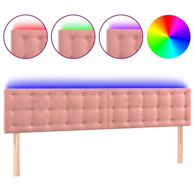 vidaXL gultas galvgalis ar LED, 160x5x78/88 cm, rozā samts