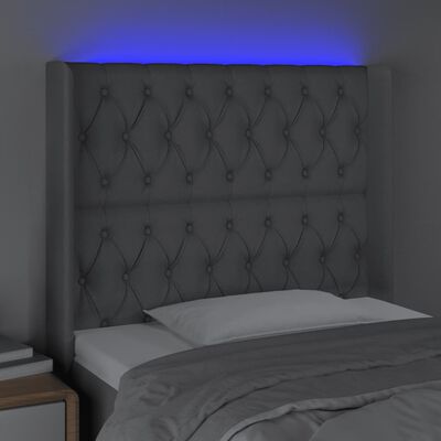 vidaXL gultas galvgalis ar LED, 103x16x118/128 cm, gaiši pelēks audums