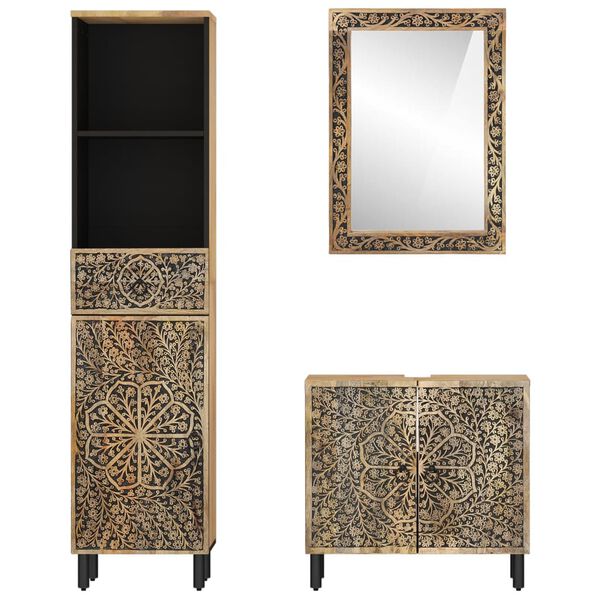 vidaXL 3-daļīgs vannasistabas mēbeļu komplekts, mango masīvkoks