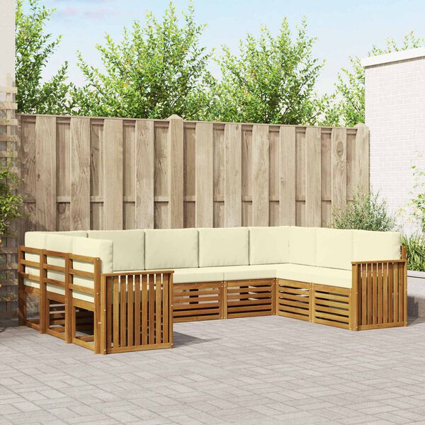vidaXL Dīvāna komplekti 9 pcs Dabisks un krējuma Cietā akācijas koks