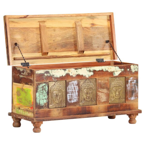 vidaXL kaste ar Budas dekoriem, 90x35x45 cm, pārstrādāts masīvkoks