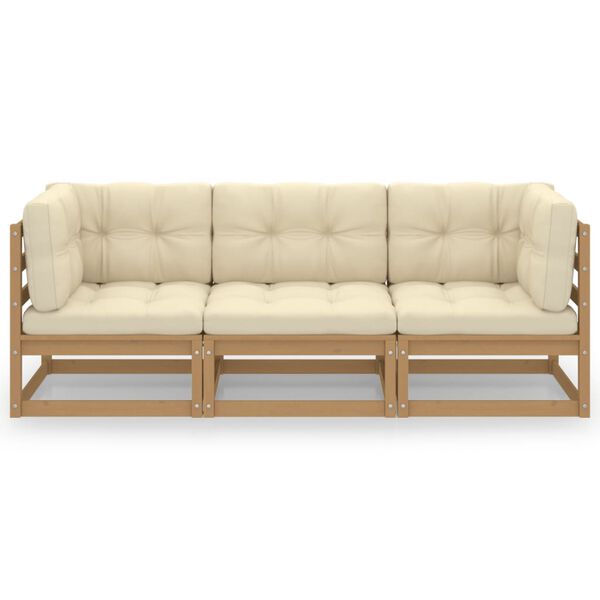 vidaXL 3-vietīgs dārza dīvāns ar matračiem, priedes masīvkoks