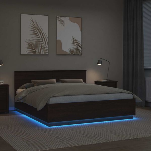 vidaXL Gultas rāmis Brūns ozols 200 x 200 cm Inženierijas koks