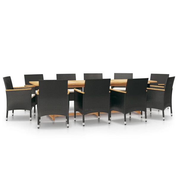 vidaXL 11-daļīgs dārza mēbeļu komplekts ar matračiem, melns