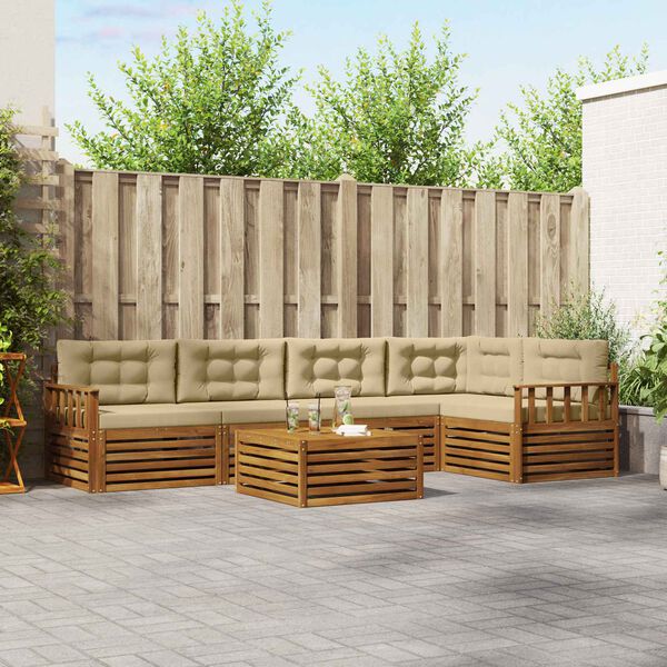 vidaXL Āra dīvānu komplekts ar spilvenu 6 pcs Dabisks un bē&scaron;s