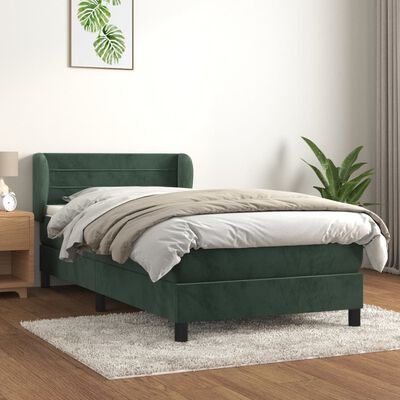 vidaXL atsperu gulta ar matraci, tumši zaļš samts, 100x200 cm