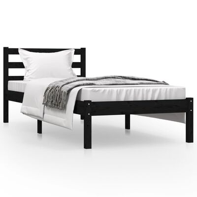 vidaXL gultas rāmis, priedes masīvkoks, 75x190 cm, melns